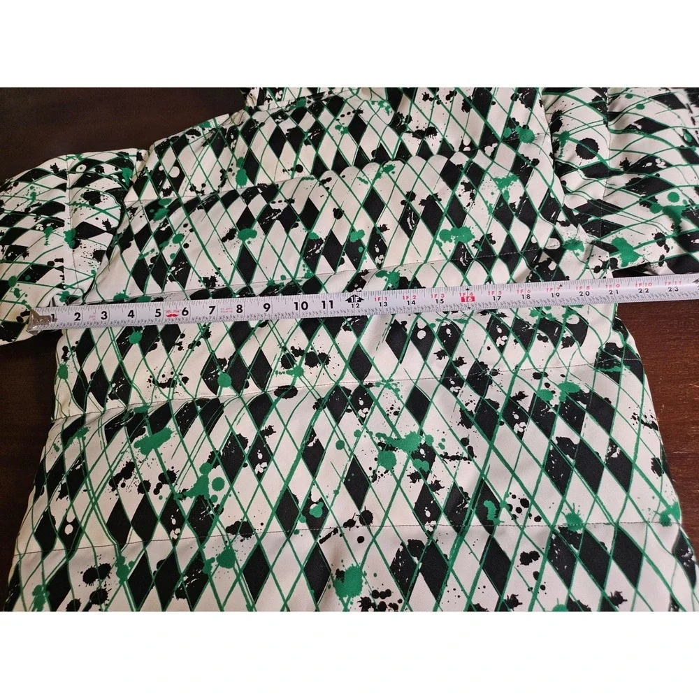 CastleX Snow Jacket Girl M Green White Black Argyle Splatter Hooded Puffer